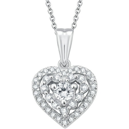 10kt White Gold 1/3 Carat T.W. Diamond Heart Pendant, 18 Chain