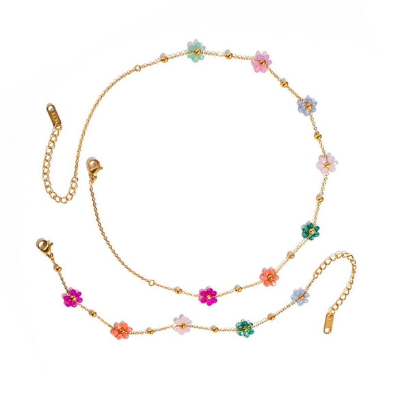 AOOOWER Stylish Colorful Florals Bead Necklace Bracelet Set for Party and Daily Wear