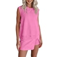 thumbnail image 2 of Womens 2 Piece Washed Cotton Outfits Tank Top Skort Set Casual Summer Tracksuit with Side Slit & Built-in Shorts,Pink L, 2 of 8