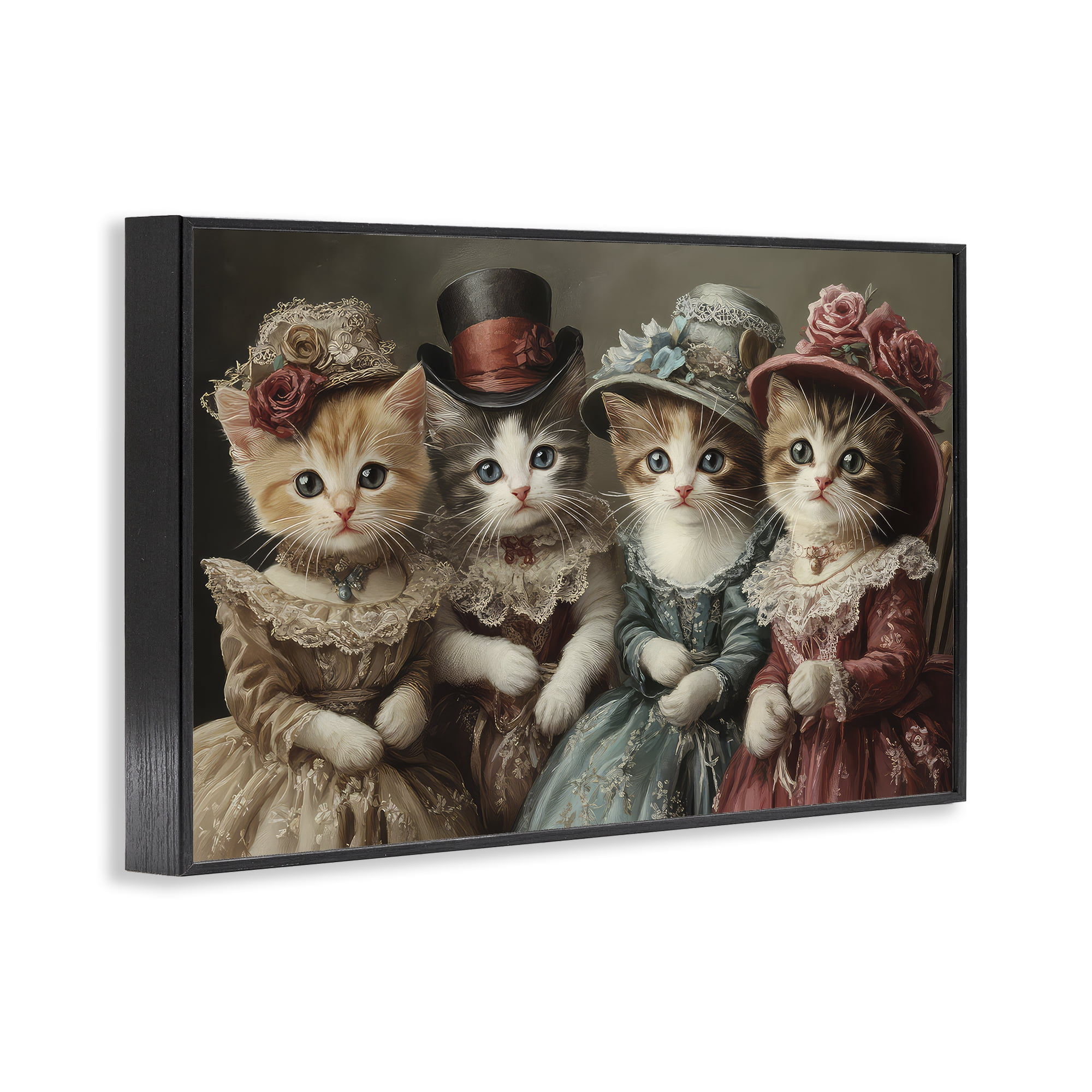 Stupell Industries Vintage Dress Kittens Black Framed Giclee Art, design by The Wands Want