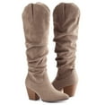 thumbnail image 2 of Pennysue Women's Knee-High Booties Taupe Mid Chunky Heel Slouchy Boots With Side Zippers Boots 9.5M, 2 of 5