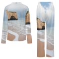 thumbnail image 6 of Beach Waves Sand Rocks Womens Pyjamas Set Button Up Pyjamas Womens with Long Sleeve Top And Wide Leg Pants V-neck Loungewear Sets, 6 of 9