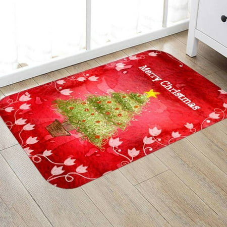 Christmas Lace Tree Printed Flannel Fabric Doormat Floor Carpet Rug, Rubber Backing Non Slip Water Absorption, For Bathroom Bedroom Livingroom Kitchen Porch Stairs,