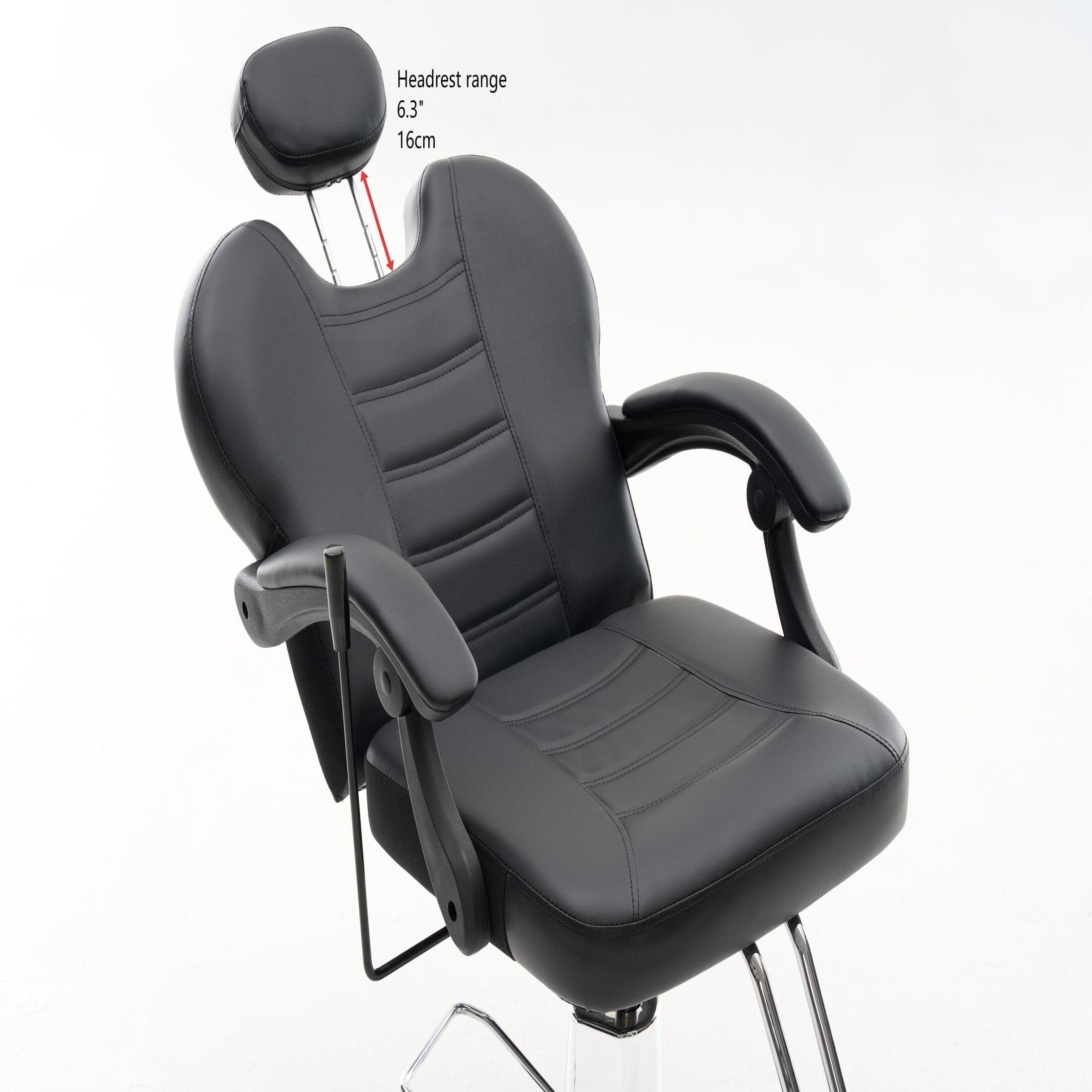 Noble House Heavy Duty Reclining Barber Chair, 360° Swivel Salon Chair with Hydraulic Pump, Black
