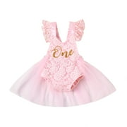 Baby Girl 1st Birthday Outfits Lace Ruffle Romper Tulle Tutu Princess Dress
