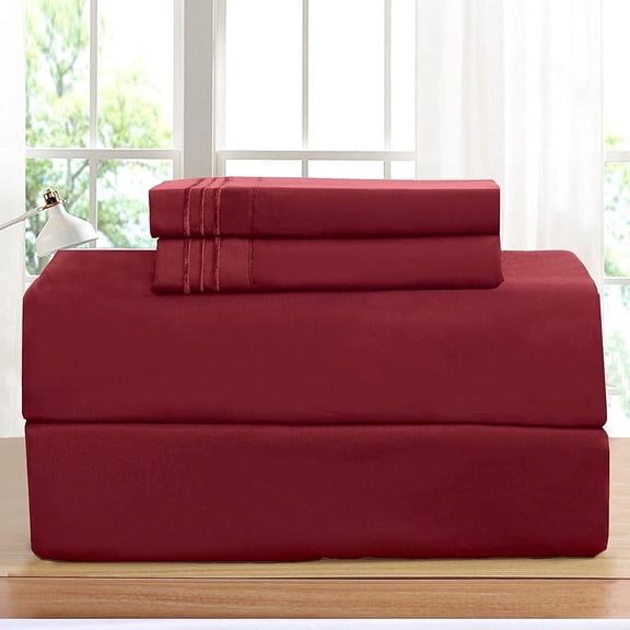 4-Piece 1500 Series Bed Sheets Soft, Comfortable, Perfect for Any Bedroom , Queen, Burgundy