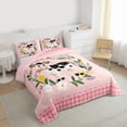 thumbnail image 3 of Homewish Kawaii Farm Cow Animal Full Size Comforter Sets for Teens, Dreamy Flower Floral Bedding Comforter Set, Pink Buffalo Checkered Reversible Bedding Sets, Super Cozy Room Decor, 3pcs, 3 of 8