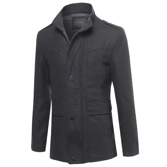 FashionOutfit Men's Classic Zipper & Button Closure Shoulder Boards Wool Blend Coat