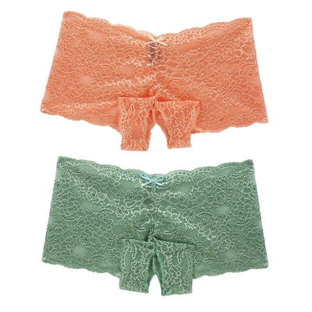 Womens Panties Small to Plus Size Open Peek-a-Boo Lace Boyshort Lingerie