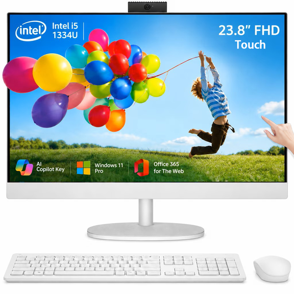 HP 24" FHD IPS Display All in One Desktop PC, Intel Core i5 1334U, 8GB DDR4, 512GB SSD, HDMI, Wireless Keyboard & Mouse, Anti-glare, Wi-Fi 6, USB, Windows 11 Pro, White
