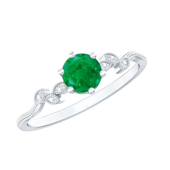 Rosec Jewels Minimal Promise Ring with Emerald and Diamond for Women (AAA Quality), 925 Sterling Silver, US 4.00
