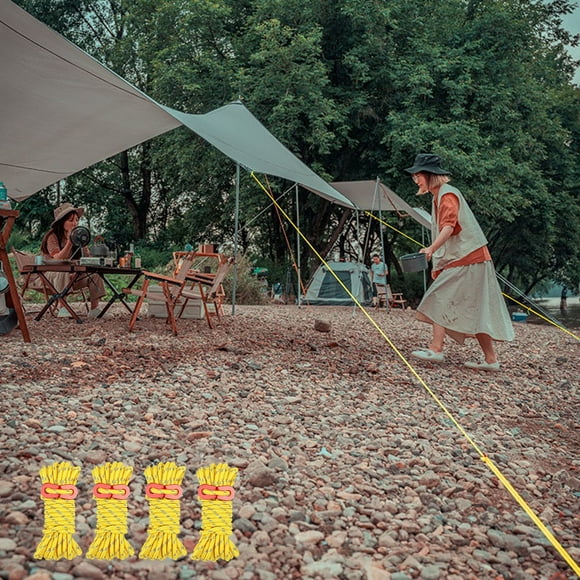 Cuerdas tensoras reflectantes para carpas, 4 piezas, cuerda de poliéster de 4 mm con 400 cm de largo en azul, rojo, verde y amarillo, de alta resistencia y resistentes a la intemperie para