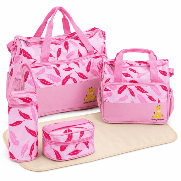 5-Piece Baby Diaper Bag Set with Changing Pad, Food Bag, Bottle Bag & Travel Tote for Mom and Dad