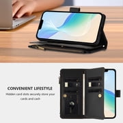 Case for MOTO G04S 4G Classic Leather Phone Case with Detachable Wrist Strap Zipper Pocket Card Holder Kickstand Support Wireless Charging Shockproof Cover