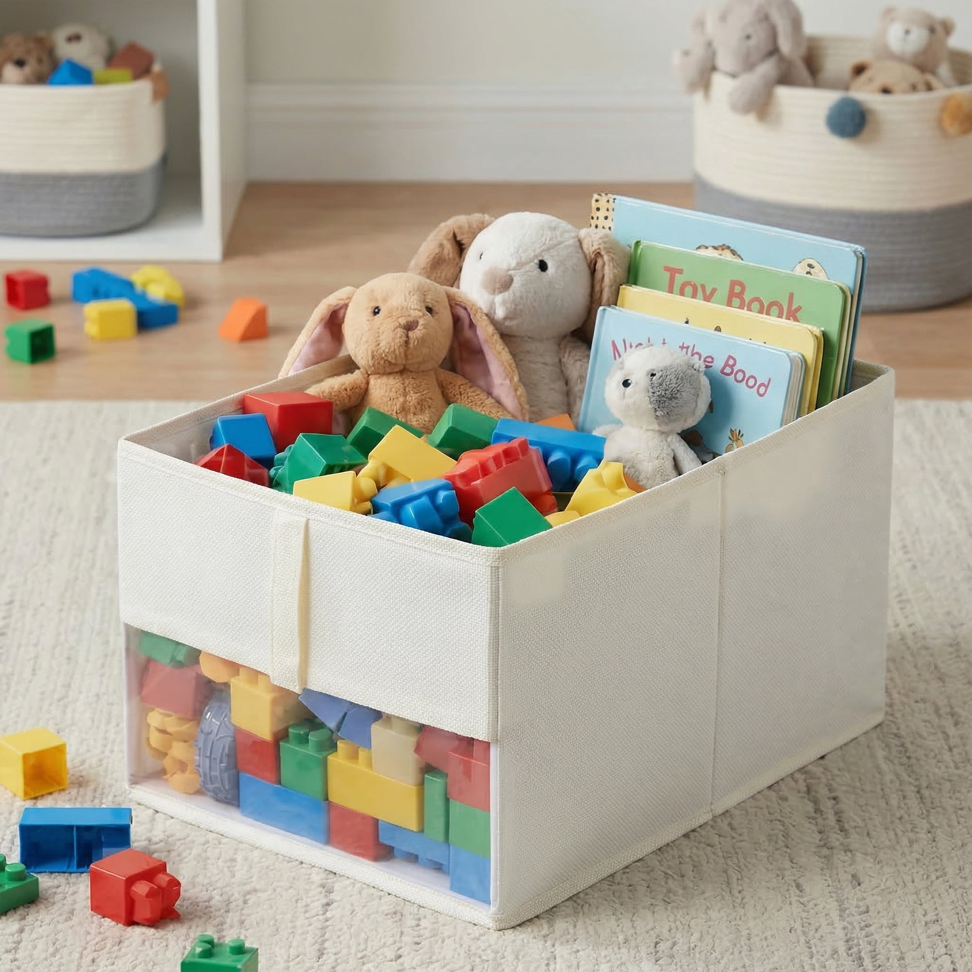 Unique Bargains 1pc Collapsible Fabric Storage Bins White 18.5*14*9.1in