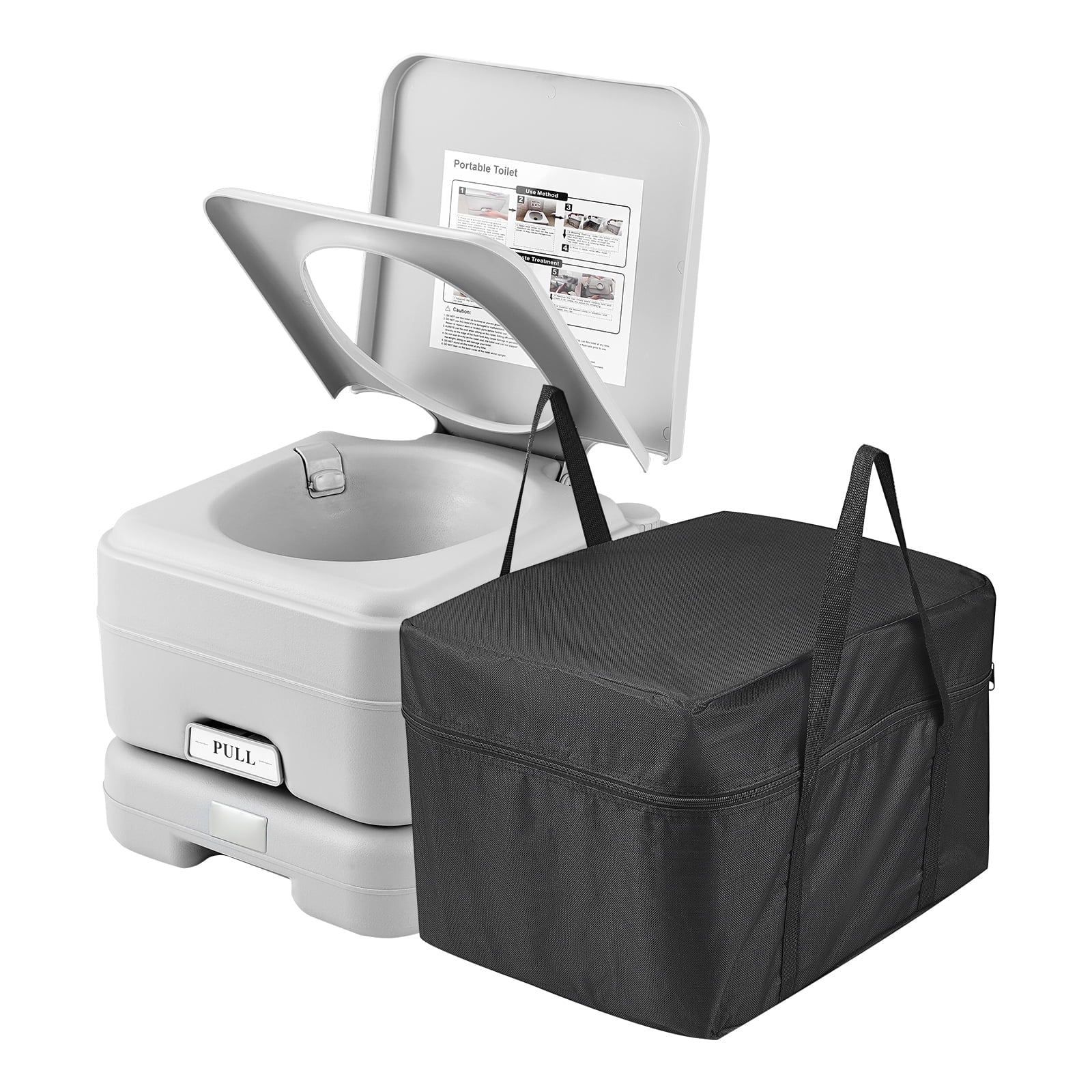 KFFKFF Portable Camping Toilet, Features a 3.2 Gal Disposal & Flush Tank, Easy Push-Button Flush, Secure and Smell-Free Portable Loo for Adults and Children on Road Trips or Camping