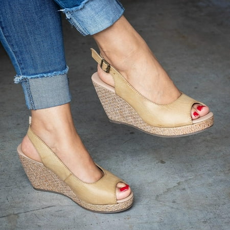 

XIAQUJ Women s Fish Mouth Back Hollow Shallow Straw Wedge Heel Foreign Trade Low Top PU Fashion Sandals Sandals for Women Beige 8(40)