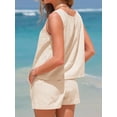 thumbnail image 4 of Qaspx Womens 2 Piece Outfit Sleeveless Tank Top Matching Shorts Loungewear Striped Vacation Sets, 4 of 6