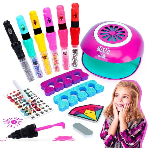 7-8-9-10-11-12-Year-Old Girls Gifts: Kids Nail Polish Set for Girls Toys Ages 8-12 Birthday Presents Gift Nails Salon Craft Kits for Girls Ages 7-12 Makeup Kit for Girls 10-12 Nail Art Studio