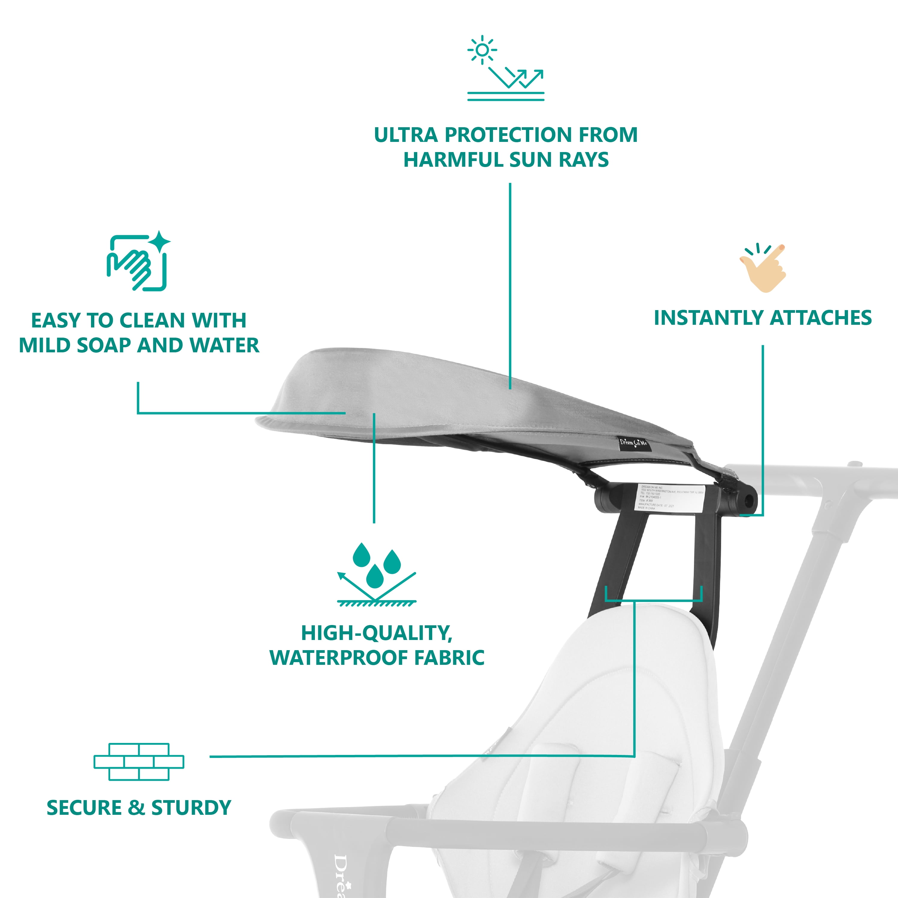 Dream On Me Drift Rider Stroller Canopy In Gray