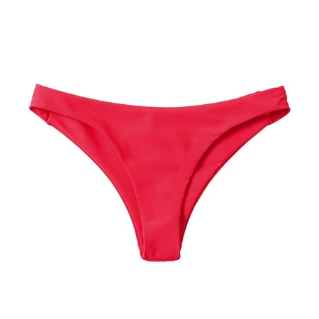 Stephy Women s Bikini Bottoms High Cut Swimsuit Bottom Solid Color Mid Waist Swim Bottoms  Red Women s Bikini Bottoms  S
