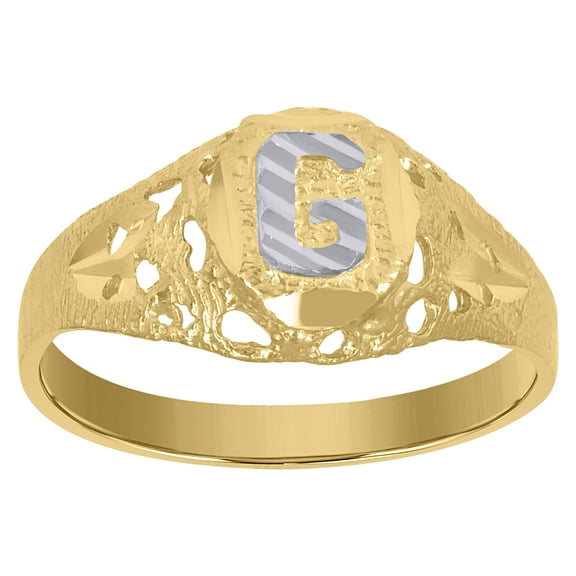10kt 10k Two-Tone Gold Mens Diamond-Cut Textured Oval Initial Letter G Band Ring