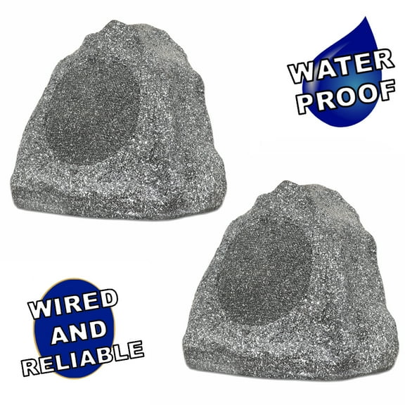Theater Solutions 2R6G Outdoor Granite 6.5" Rock 2 Speaker Set for Deck Pool Spa Yard Garden