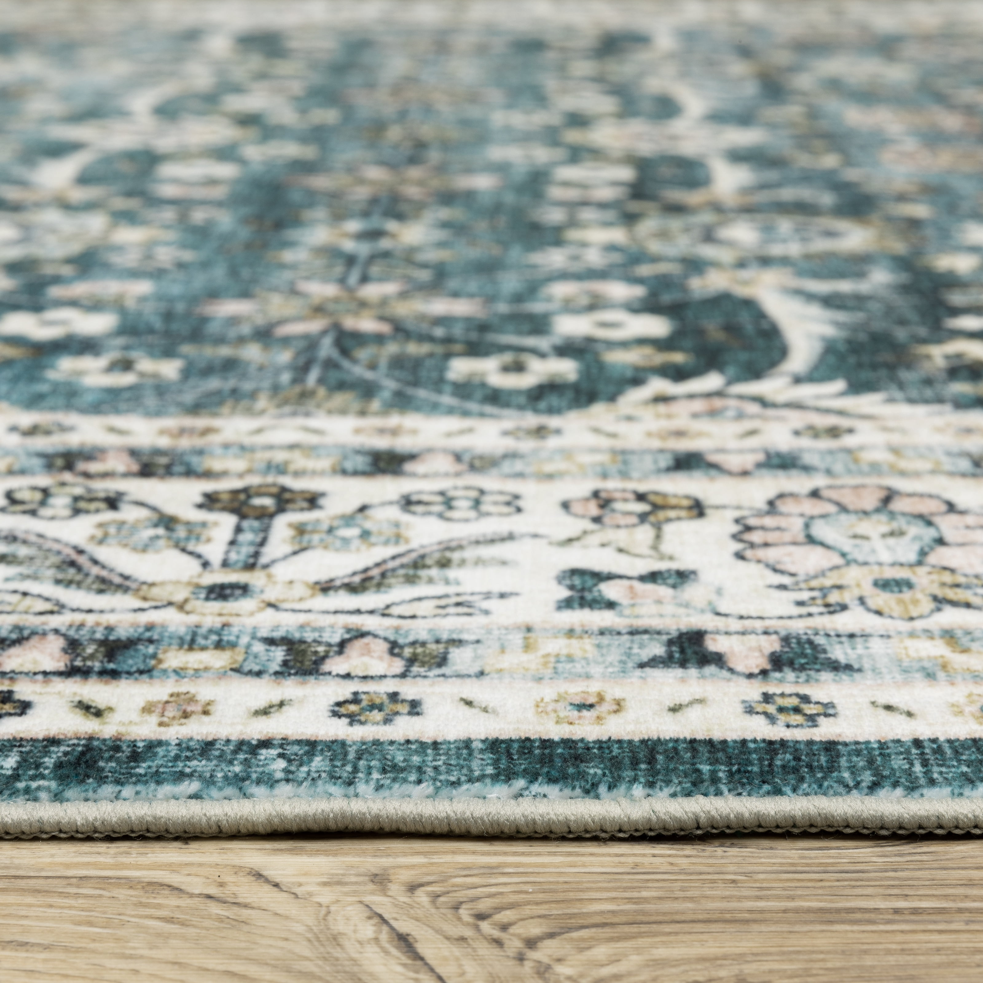 Avalon Home Sebastian Vintage Bordered Teal/ Ivory Washable Indoor Area Rug