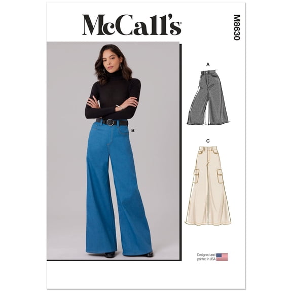 McCall's Sewing Pattern 8630 - Misses' Wide Leg Jeans in Two Lengths, Size: B7 (6-8-10-12-14-16-18)