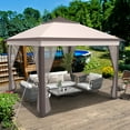 thumbnail image 2 of Costway 11'x11' 2-Tier Pop-Up Gazebo Tent Portable Canopy Shelter Carry Bag Mesh Beige, 2 of 11