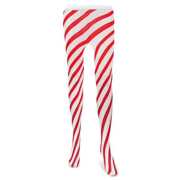 Skeleteen Candy Cane Striped Tights – Red and White Diagonally Striped Nylon Stretch Pantyhose Stocking Accessories for Every Day Attire and Costumes for Teens and Children