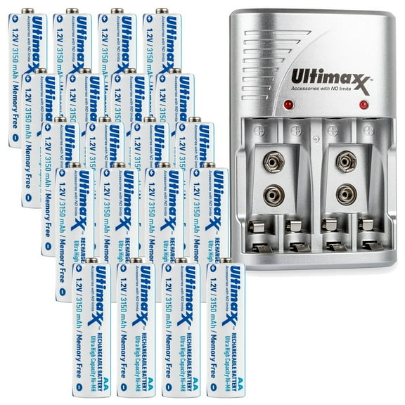 Ultimaxx 20x Rechargeable AA Batteries with Charger