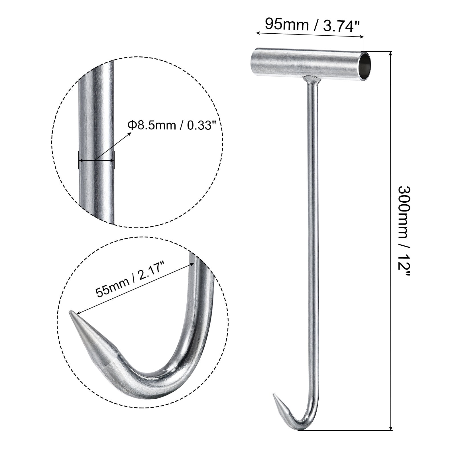 Unique Bargains T-Handle Meat Boning Hook Galvanized T Hooks for Butcher Shop 300mm 1Pc