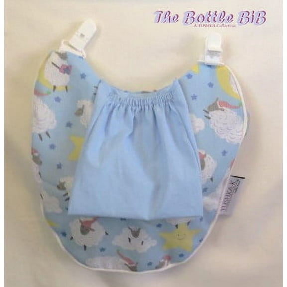 The Bottle Bib-Keep Baby Bottles, Food Pouches and Training Cups from Falling onto Dirty Surfaces! Unisex Print.  Hands Free Feeding!