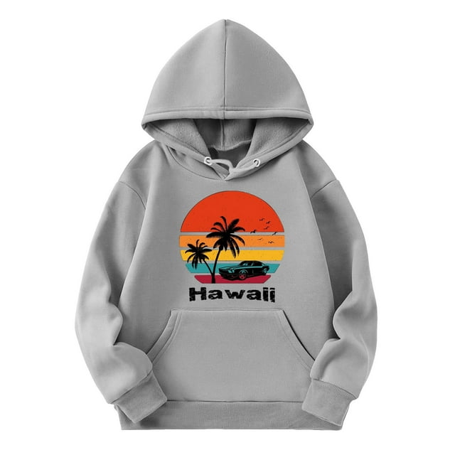 HNMKIU Chandails en Molleton à Col Rond Fille Graphique Enfants Filles Chemise de Sport Garçon Fille Décontractée Couleur Unie Imprimé Cocotier Chandail à Capuchon Chandail à Capuche avec Poche Adapté pour Adolescent