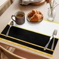thumbnail image 3 of Modern Black Gold Placemats Set of 12 Minimalist Geometric Yellow Striped Place Mats Indoor Wipeable Table Mats Washable Cloth Dining Table Placemats for Kitchen Holiday Party Home Decor 13x19 Inch, 3 of 9