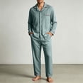 thumbnail image 6 of TKKCS Mens 100% Cotton Long Sleeve Pajama Set Button Down Loose Fit Soft Notch Collar Sleep Loungewear with Pockets Army Green 3XL, 6 of 7
