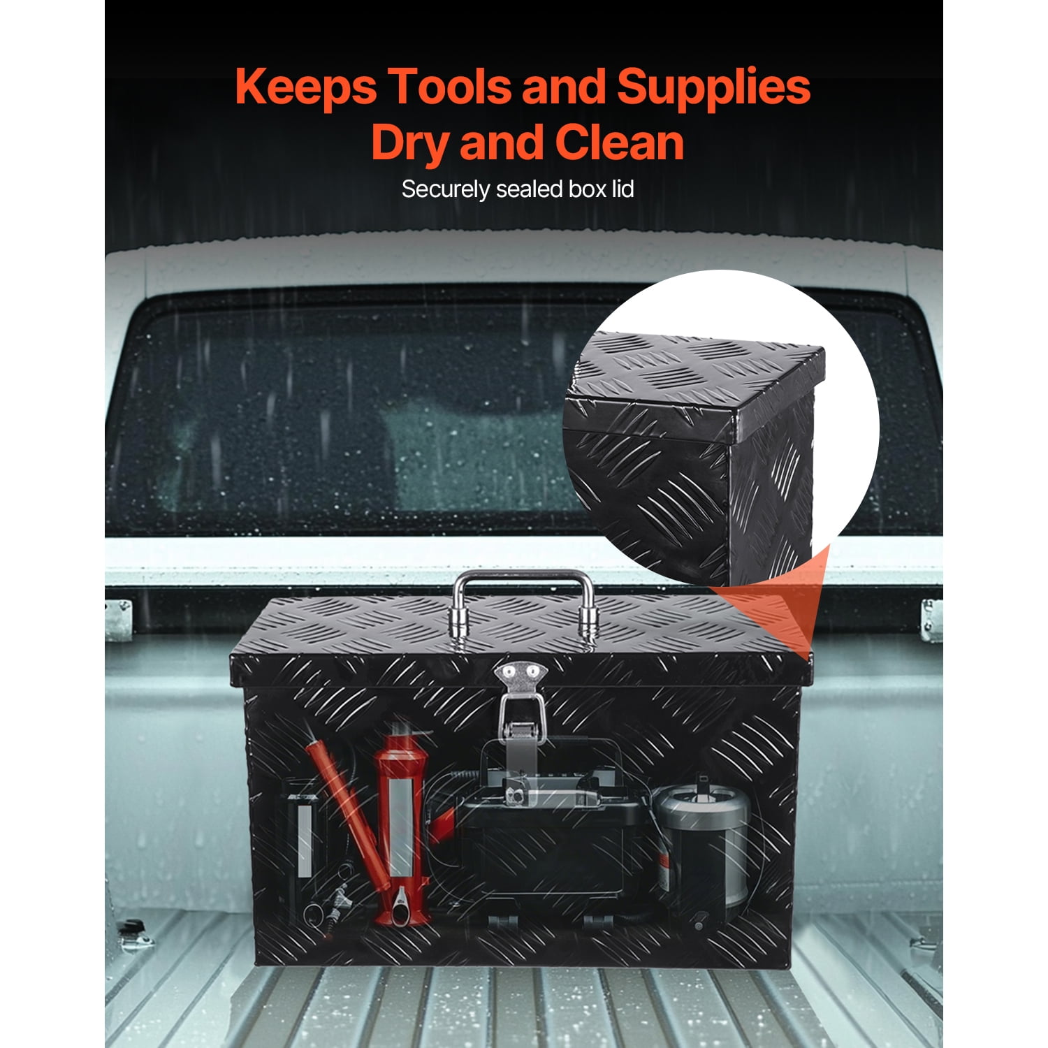 KFFKFF Durable Aluminum Truck Bed Tool Box, Textured Storage Box with Side and Top Handles, Organizer Chest for Trailers, Pickups, RVs, 16"x7.5"x10", Black