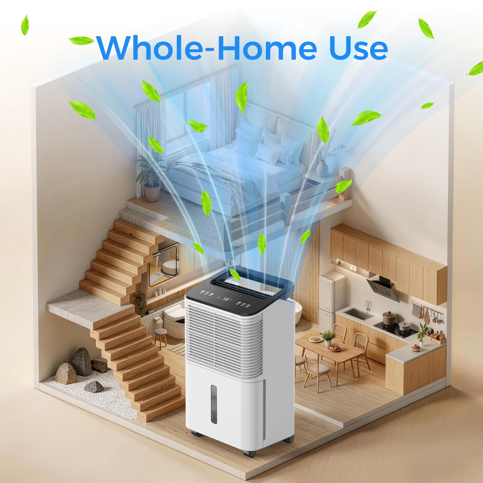 KLOUDIC 12 Pints (DOE) Dehumidifier for Basements, Home Large Rooms, Bathrooms,  MAX 50 Pints/Day, Auto Mode with Drain Hose, Smart Humidity Control, 2.5L Water Tank, Covers Up to 2000 Sq.ft