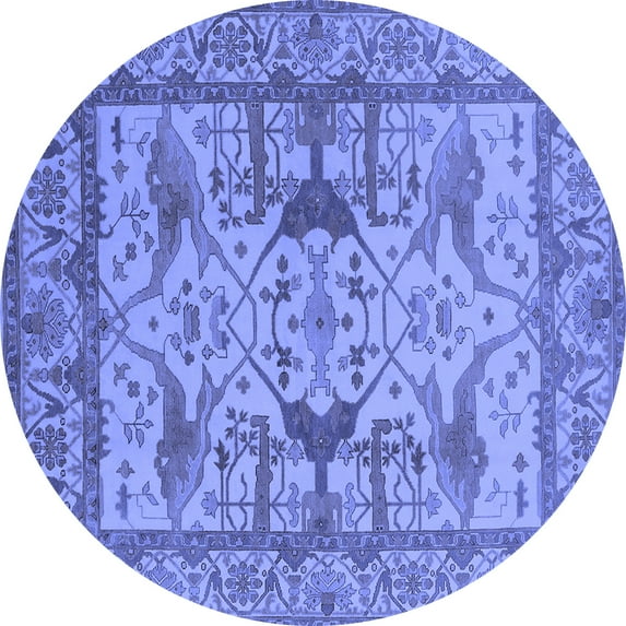 Ahgly Company Machine Washable Indoor Round Oriental Blue Traditional Area Rugs, 7' Round