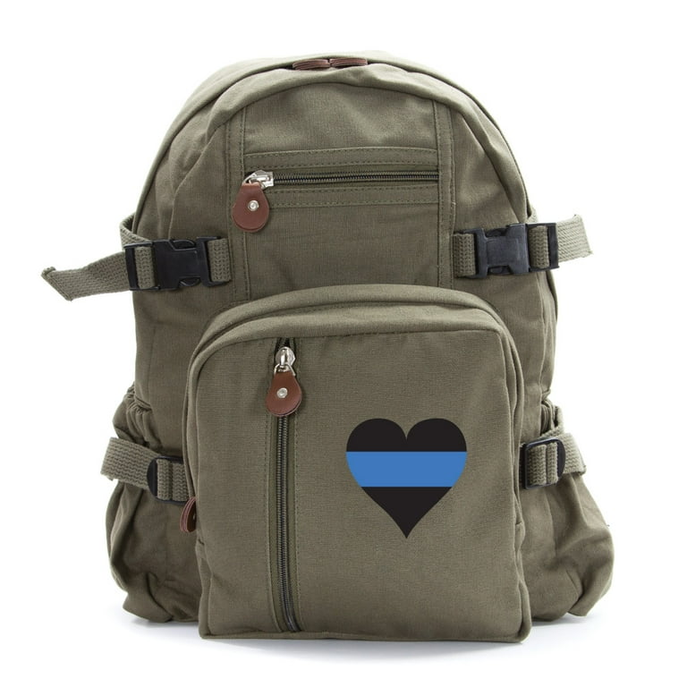 Thin Blue Line Heart Police Army Heavyweight Canvas Backpack Bag, Olive  Small - Walmart.com