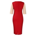 thumbnail image 6 of BangWanChi Red Dresses for Women Women Long Sleeved Commuting To Work Versatile 5/4 Sleeved Color Matching Buttock Wrap Dress, 6 of 9
