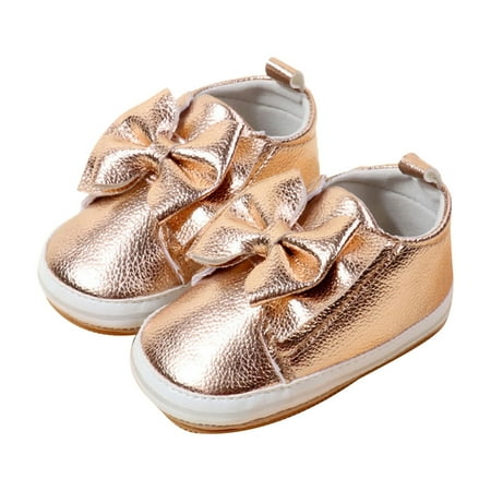 Loliuicca Baby Girl Synthetic Leather Flats Infant Bow First Walker Crib Shoes