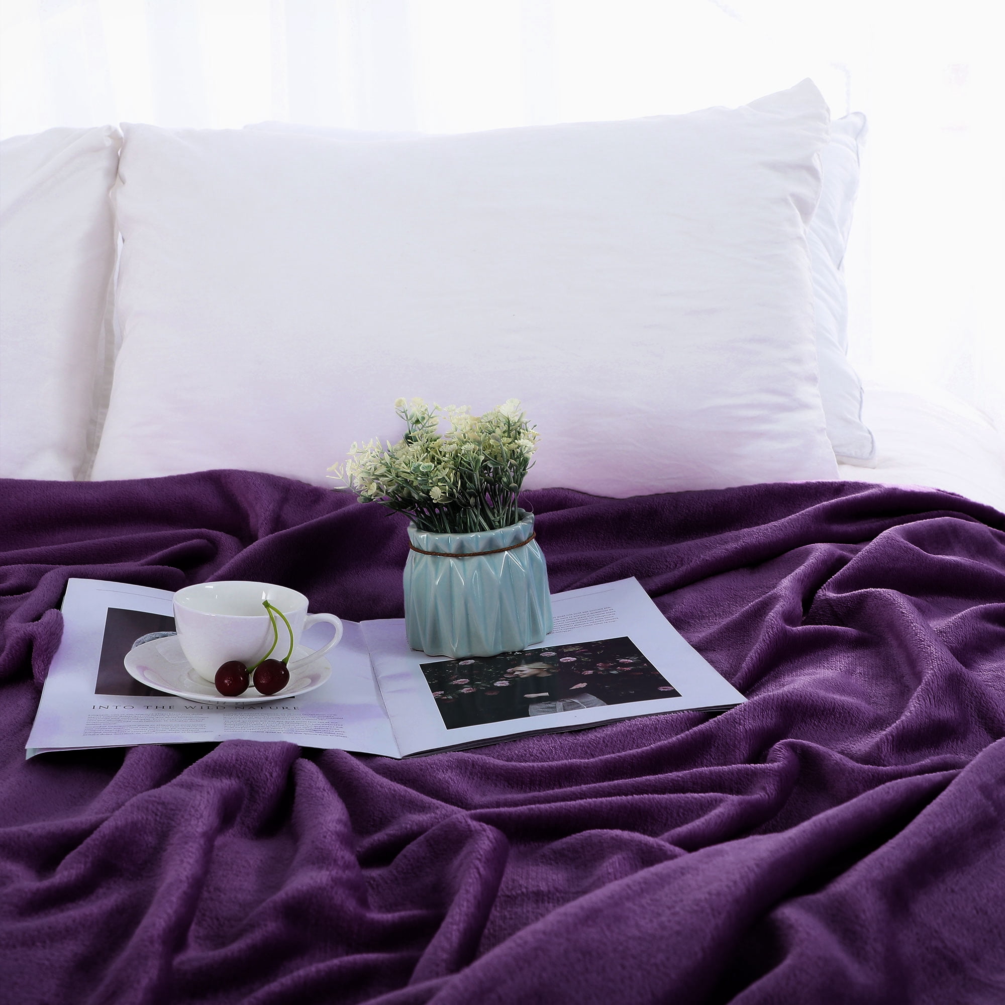 Unique Bargains Fuzzy Plush Flannel Fleece Throw Blanket Purple 71" x 78"