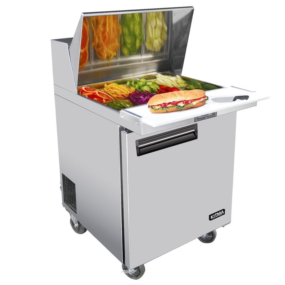 Single Doors Sandwich Salad Prep Table Refrigerator, 28 Inches Food