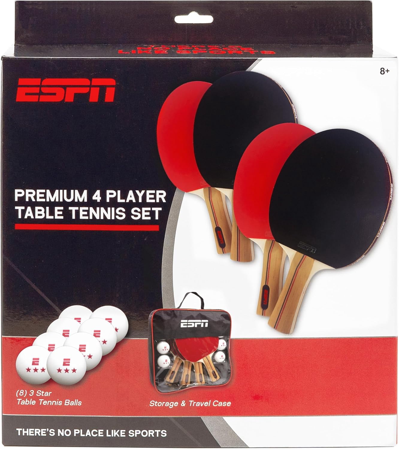 ESPN Ping Pong Paddle Set, Set of 4 Table Tennis Paddles with 8 Ping Pong Balls & Travel Bag