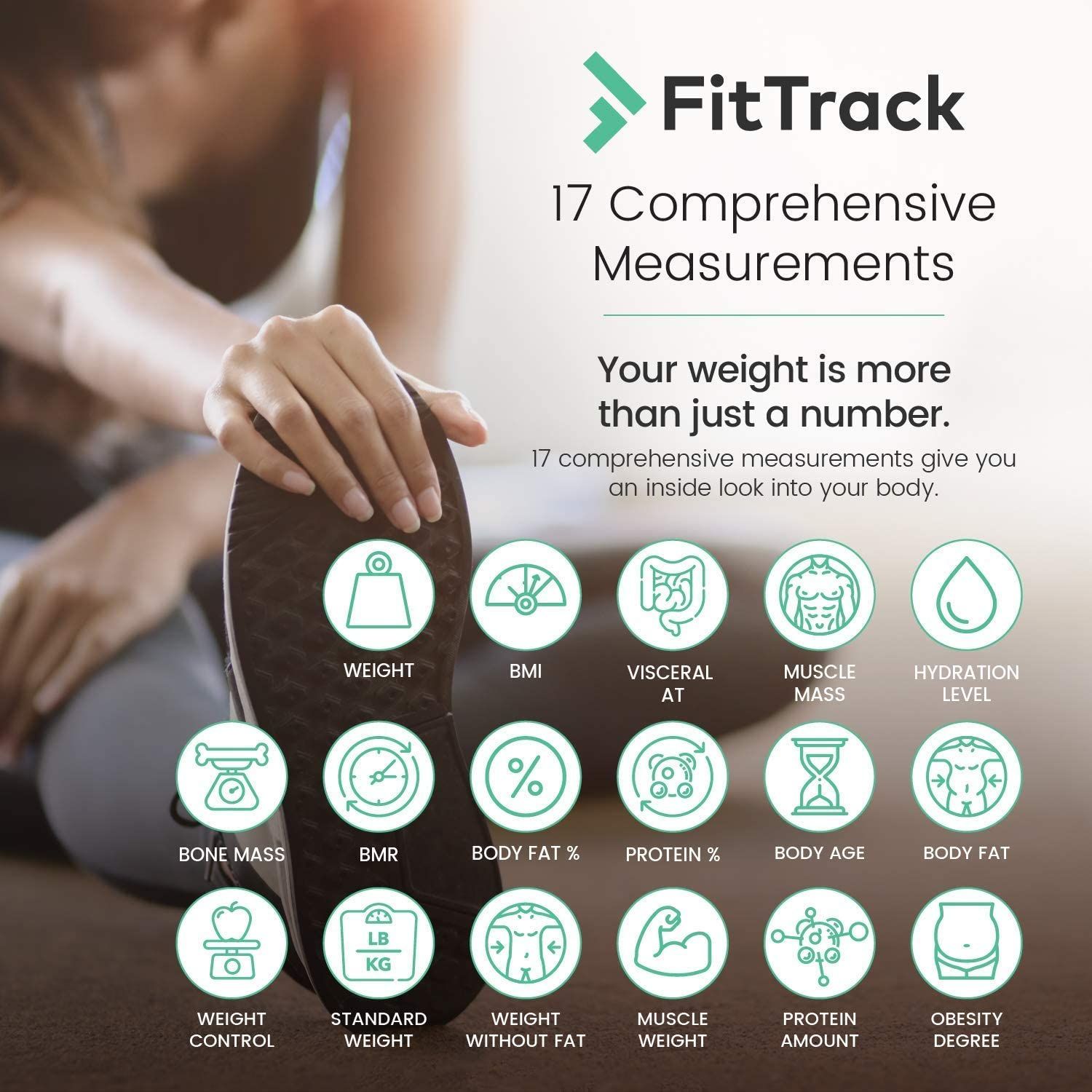 FitTrack Dara Smart BMI Digital Most Accurate Bluetooth Glass Scale, Measure Weight and Body Fat, White - image 4 of 5