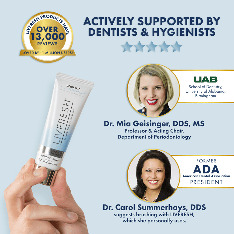 LIVFRESH Dental Gel, Removes Plaque 250% Better, Mild Peppermint