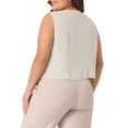 thumbnail image 4 of DARING DIVA Women's Plus Linen Vest Sleeveless Button Down V Neck Crop Top 1X Beige, 4 of 6