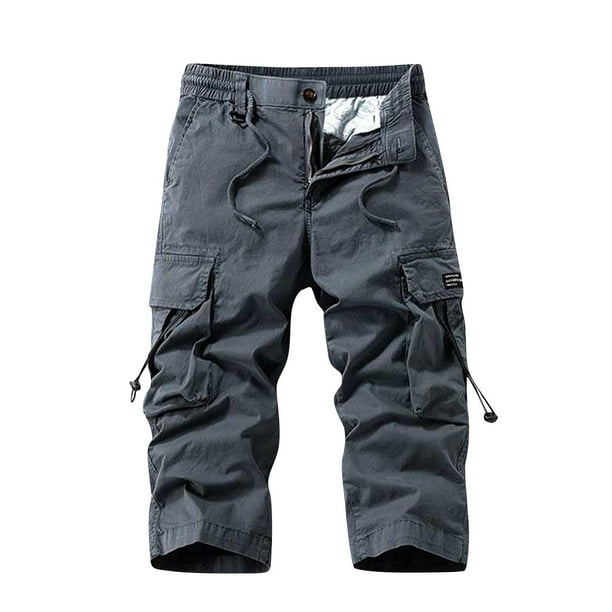 Multi Bolsillo Cargo Pantalones para Hombres Estiramiento Casual Cordón Clásico Pantalones Cortos de Verano con Bolsillos Múltiples, Pantalones Cortos de Cintura Elástica